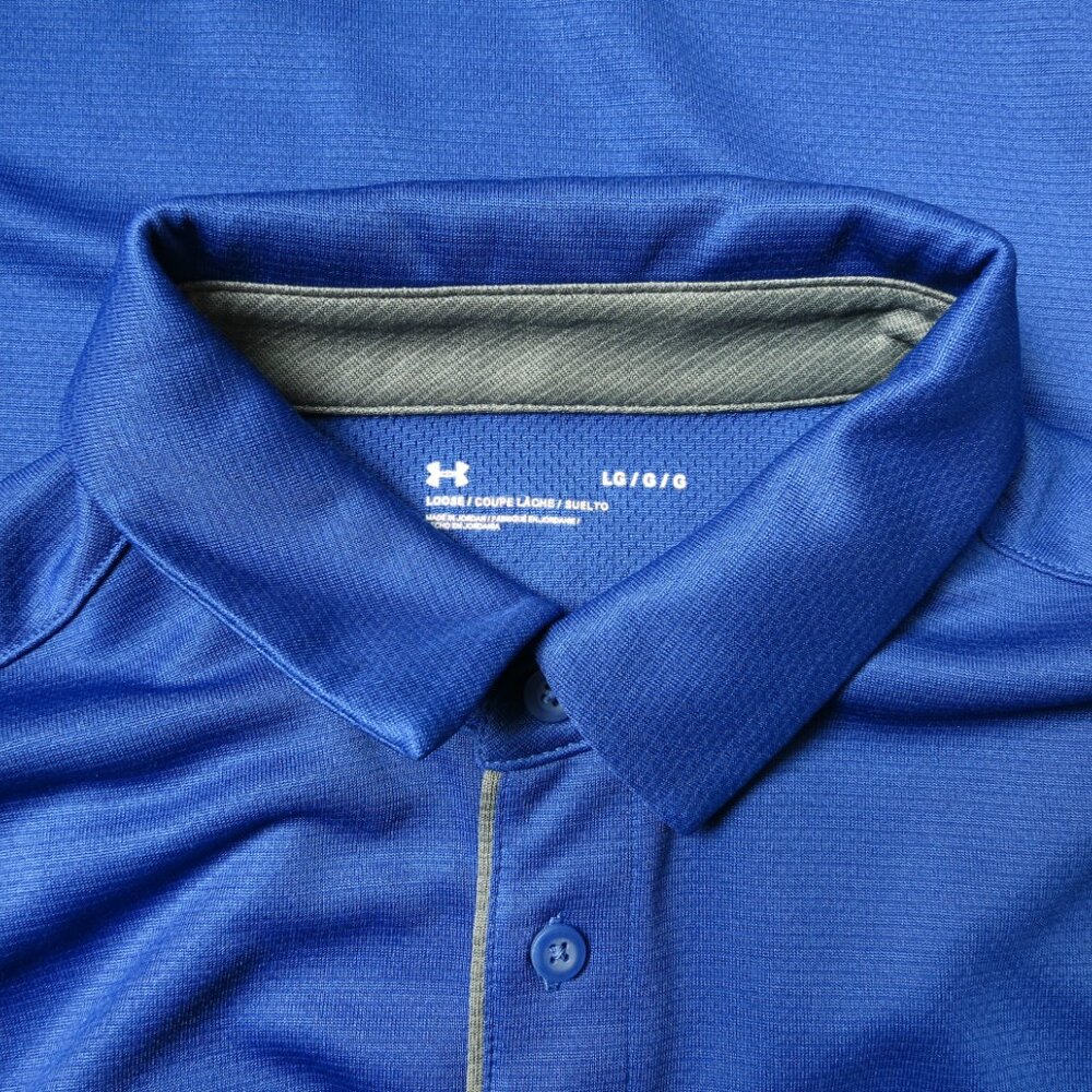 UNDER ARMOUR Men's Loose Blue Mesh Pique Knit Jersey Polo Top Shirt L - Picture 3 of 3
